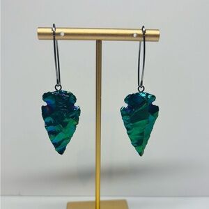 Iridescent Green/Purple Arrowhead Earrings (Gunmetal hardware)